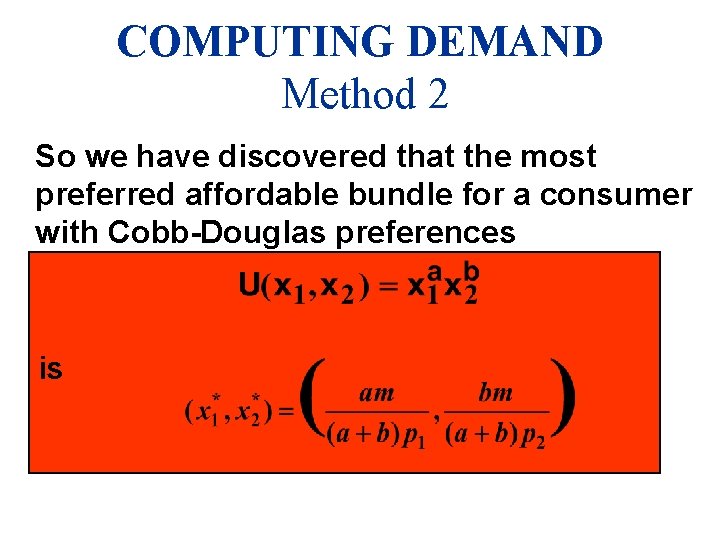 COMPUTING DEMAND Method 2 So we have discovered that the most preferred affordable bundle