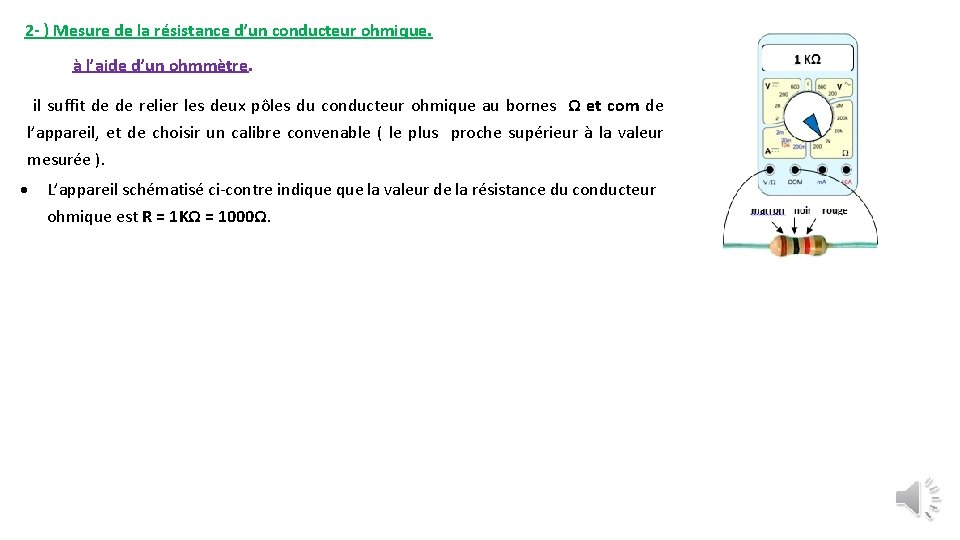 2 - ) Mesure de la résistance d’un conducteur ohmique. à l’aide d’un ohmmètre.