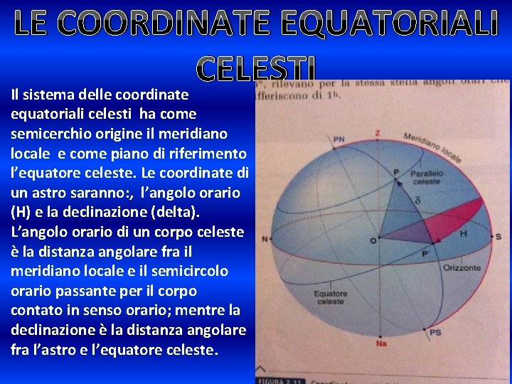 LE COORDINATE EQUATORIALI CELESTI Il sistema delle coordinate equatoriali celesti ha come semicerchio origine