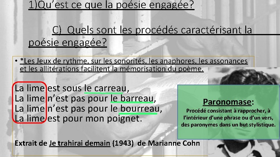 1)Qu’est ce que la poésie engagée? C) Quels sont les procédés caractérisant la poésie