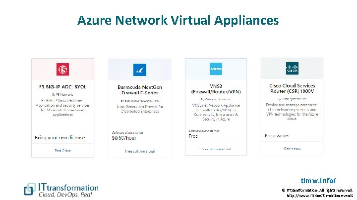 Azure Network Virtual Appliances timw. info/ © ITtransformation. All rights reserved. http: //www. ITtransformation.