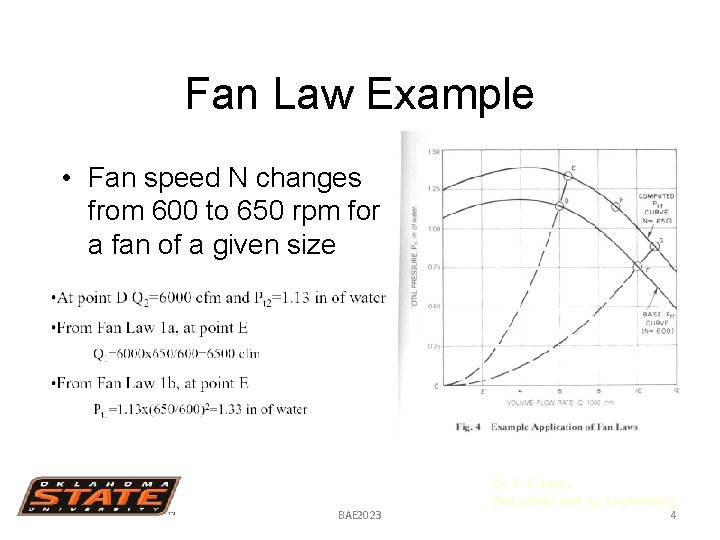 Fan Law Example • Fan speed N changes from 600 to 650 rpm for