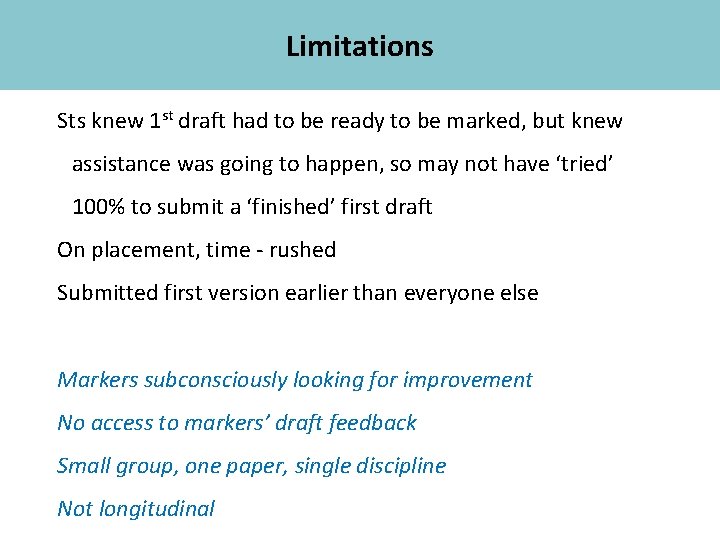 Limitations Academic Skills Sts knew 1 st draft had to be ready to be