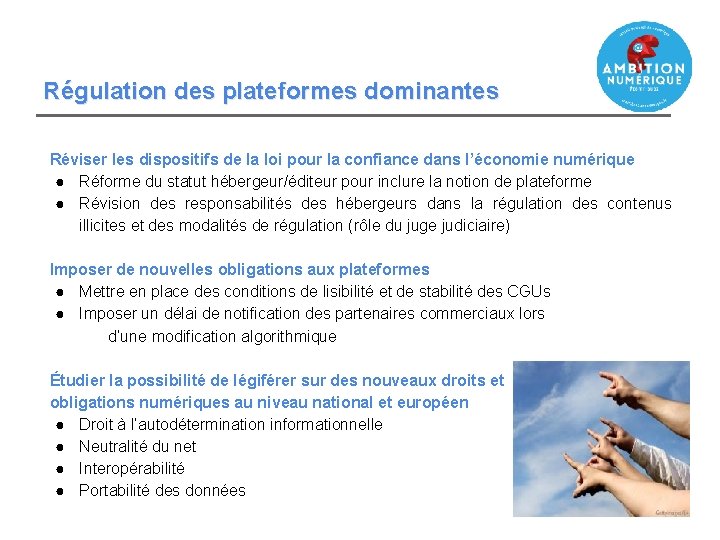 Régulation des plateformes dominantes Réviser les dispositifs de la loi pour la confiance dans