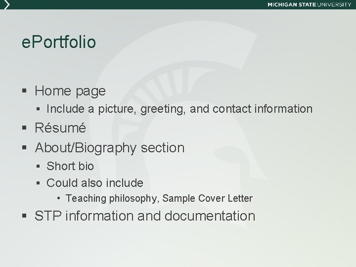 e. Portfolio § Home page § Include a picture, greeting, and contact information §