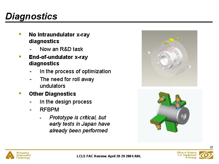 Diagnostics • • • No Intraundulator x-ray diagnostics - Now an R&D task End-of-undulator