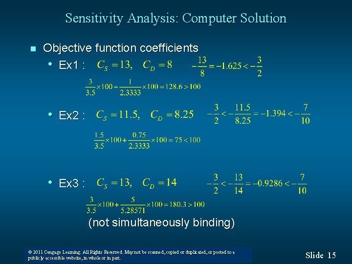 Sensitivity Analysis: Computer Solution n Objective function coefficients • Ex 1 : • Ex Sensitivity Analysis: Computer Solution n Objective function coefficients • Ex 1 : • Ex