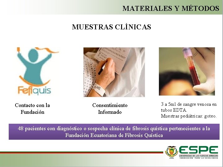 MATERIALES Y MÉTODOS MUESTRAS CLÍNICAS Contacto con la Fundación Consentimiento Informado 3 a 5