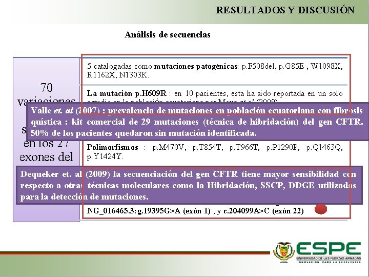 RESULTADOS Y DISCUSIÓN Análisis de secuencias 5 catalogadas como mutaciones patogénicas: p. F 508