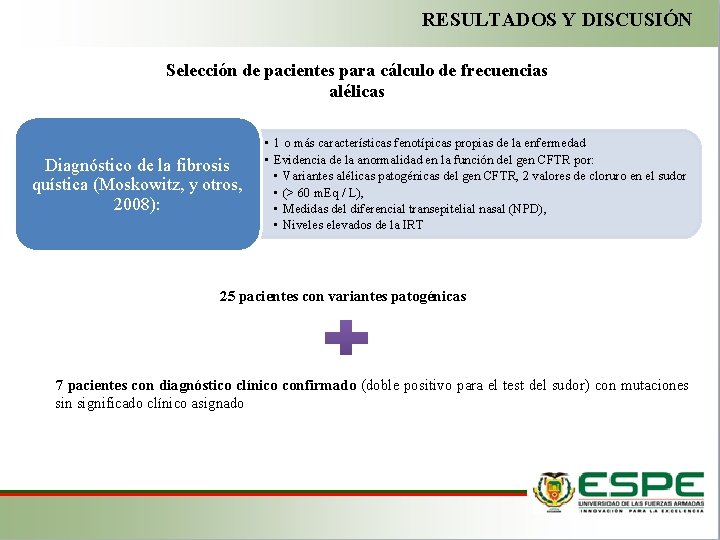 RESULTADOS Y DISCUSIÓN Selección de pacientes para cálculo de frecuencias alélicas Diagnóstico de la