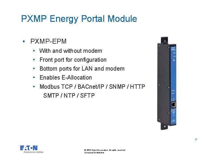 PXMP Energy Portal Module • PXMP-EPM • With and without modem • Front port