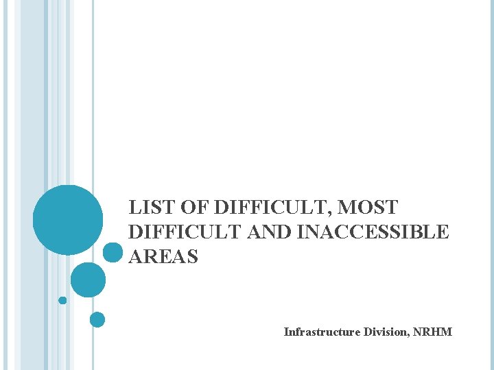 LIST OF DIFFICULT, MOST DIFFICULT AND INACCESSIBLE AREAS Infrastructure Division, NRHM 