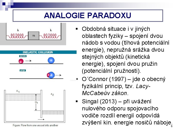 ANALOGIE PARADOXU § Obdobná situace i v jiných oblastech fyziky – spojení dvou nádob