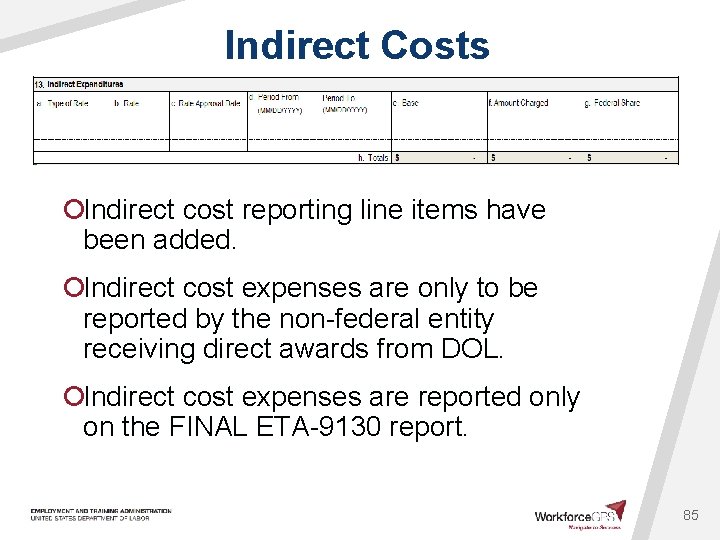 Indirect Costs ¡Indirect cost reporting line items have been added. ¡Indirect cost expenses are