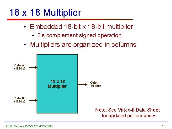 18 x 18 Multiplier • Embedded 18 -bit x 18 -bit multiplier • 2’s