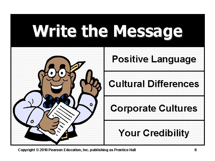 Write the Message Positive Language Cultural Differences Corporate Cultures Your Credibility Copyright © 2010
