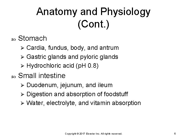Anatomy and Physiology (Cont. ) Stomach Cardia, fundus, body, and antrum Ø Gastric glands