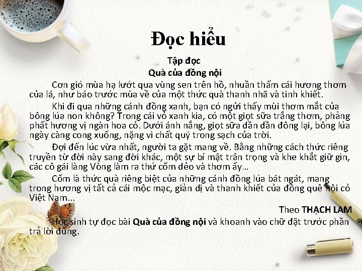 Đọc hiểu Tập đọc Quà của đồng nội Cơn gió mùa hạ lướt qua