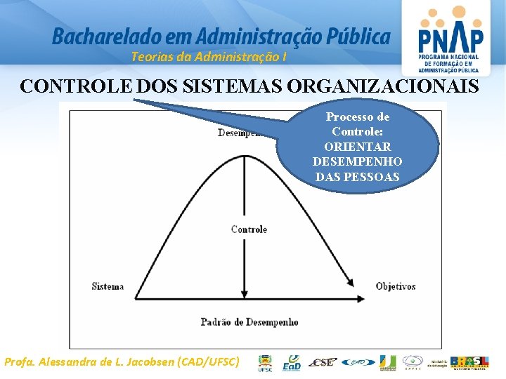 Teorias da Administração I CONTROLE DOS SISTEMAS ORGANIZACIONAIS Processo de Controle: ORIENTAR DESEMPENHO DAS