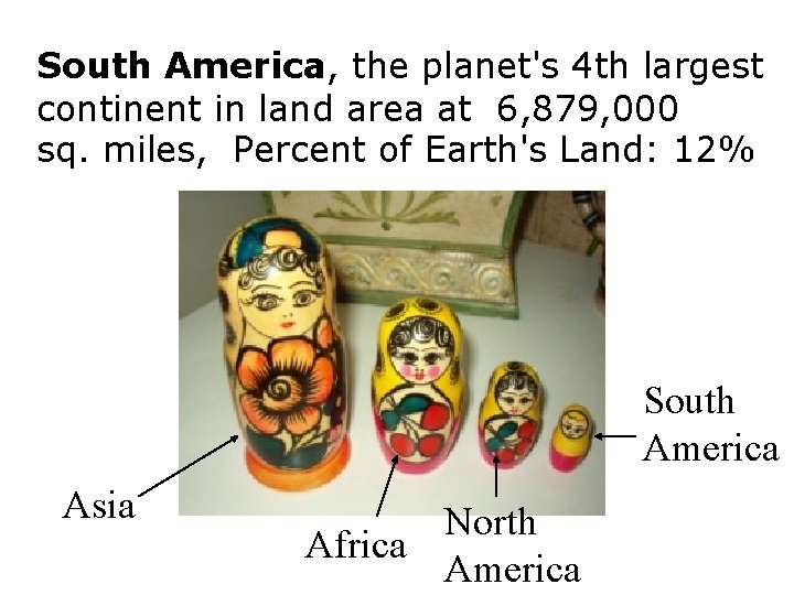 South America, the planet's 4 th largest continent in land area at 6, 879,