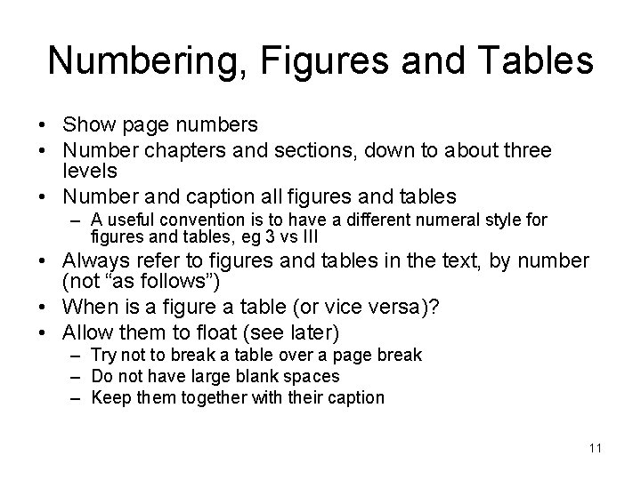 Numbering, Figures and Tables • Show page numbers • Number chapters and sections, down