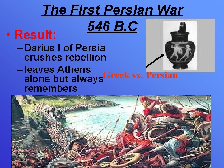 The First Persian War 546 B. C • Result: – Darius I of Persia