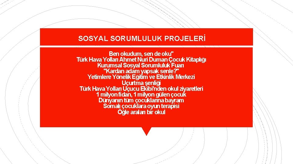 SOSYAL SORUMLULUK PROJELERİ Ben okudum, sen de oku" Türk Hava Yolları Ahmet Nuri Duman
