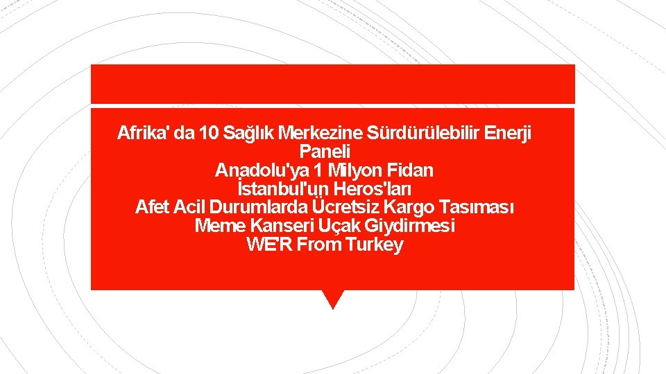 Afrika' da 10 Sağlık Merkezine Sürdürülebilir Enerji Paneli Anadolu'ya 1 Milyon Fidan İstanbul'un Heros'ları