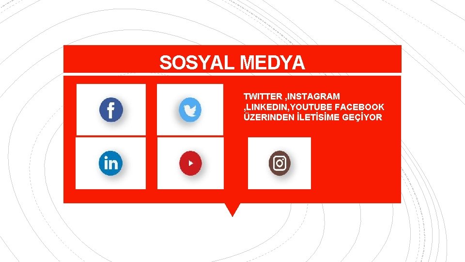 SOSYAL MEDYA TWITTER , INSTAGRAM , LINKEDIN, YOUTUBE FACEBOOK ÜZERINDEN İLETİSİME GEÇİYOR 