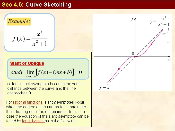 Sec 4. 5: Curve Sketching Slant or Oblique called a slant asymptote because the