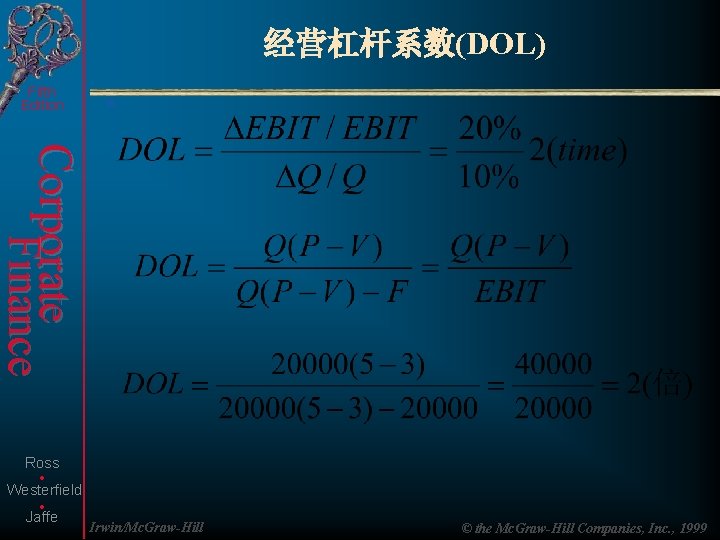 经营杠杆系数(DOL) Fifth Edition Corporate Finance . . Ross Westerfield Jaffe Irwin/Mc. Graw-Hill © the