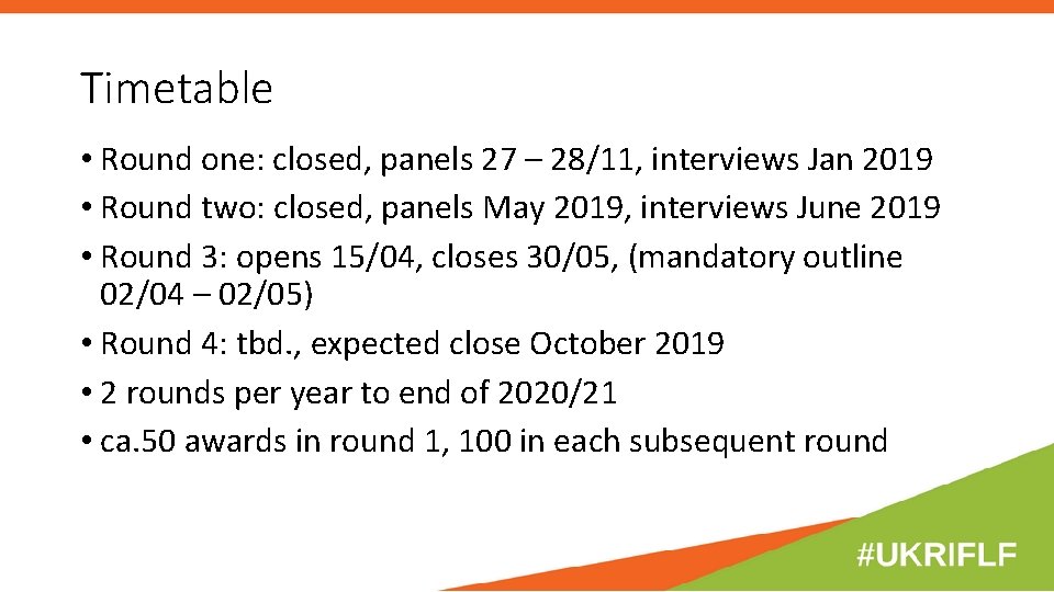 Timetable • Round one: closed, panels 27 – 28/11, interviews Jan 2019 • Round Timetable • Round one: closed, panels 27 – 28/11, interviews Jan 2019 • Round