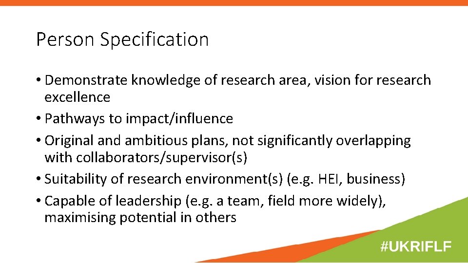 Person Specification • Demonstrate knowledge of research area, vision for research excellence • Pathways Person Specification • Demonstrate knowledge of research area, vision for research excellence • Pathways