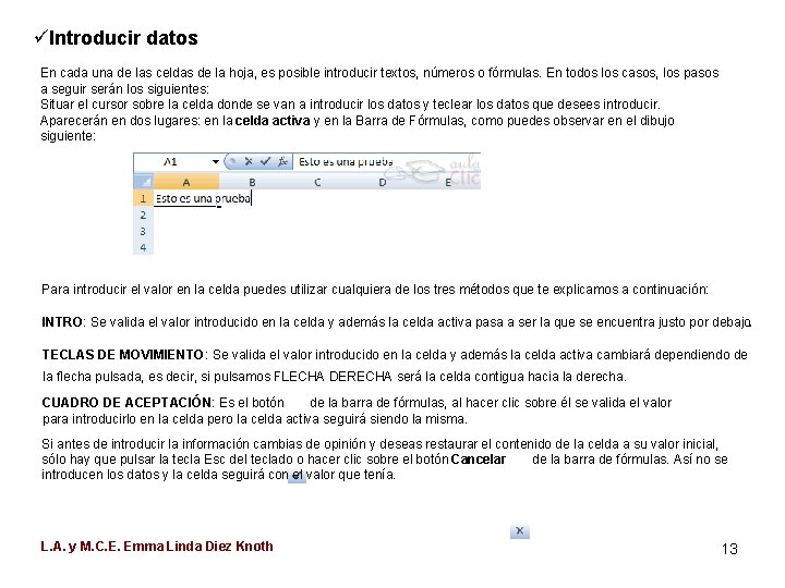 üIntroducir datos En cada una de las celdas de la hoja, es posible introducir