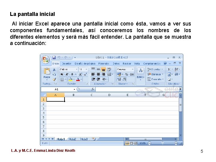 La pantalla inicial Al iniciar Excel aparece una pantalla inicial como ésta, vamos a