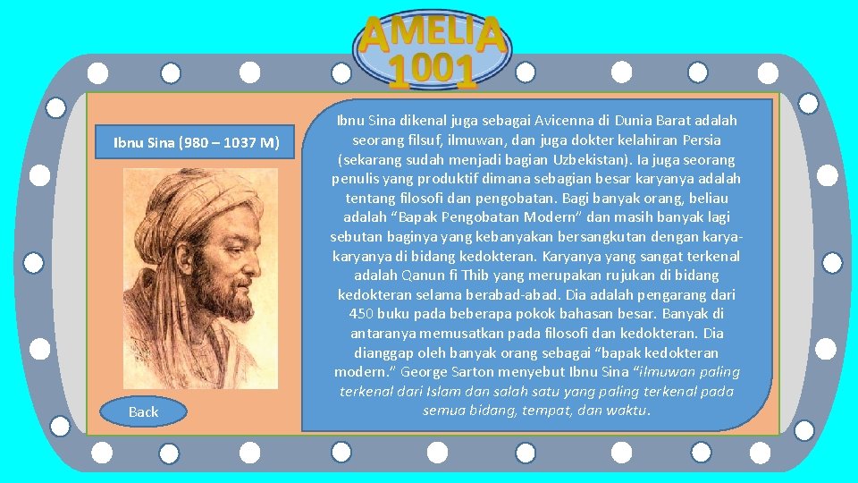 Ibnu Sina (980 – 1037 M) Back Ibnu Sina dikenal juga sebagai Avicenna di