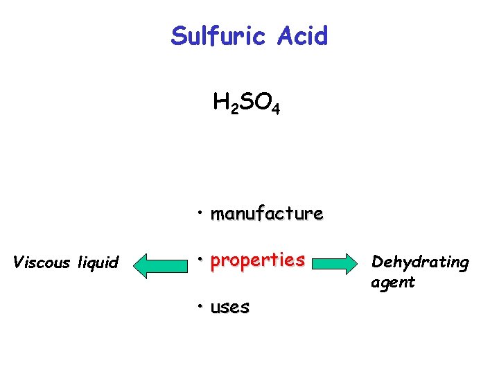 Sulfuric Acid H 2 SO 4 • manufacture Viscous liquid • properties • uses