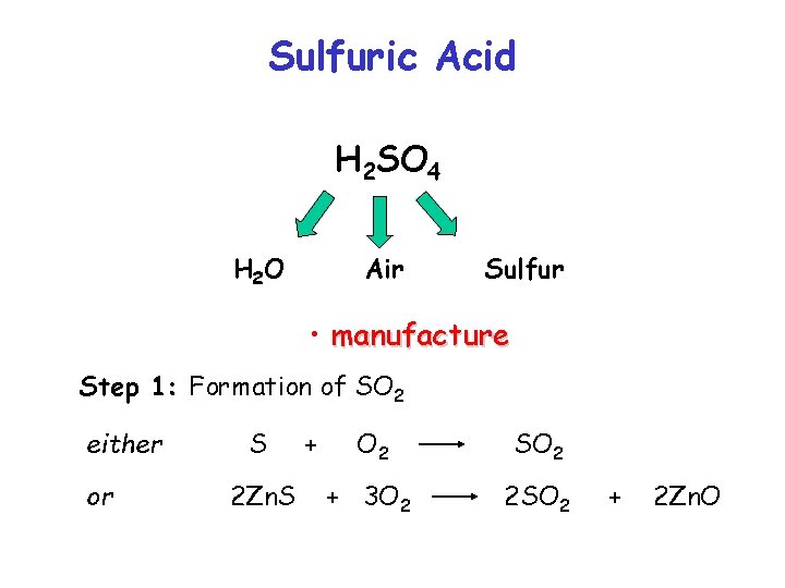 Sulfuric Acid H 2 SO 4 H 2 O Air Sulfur • manufacture Step