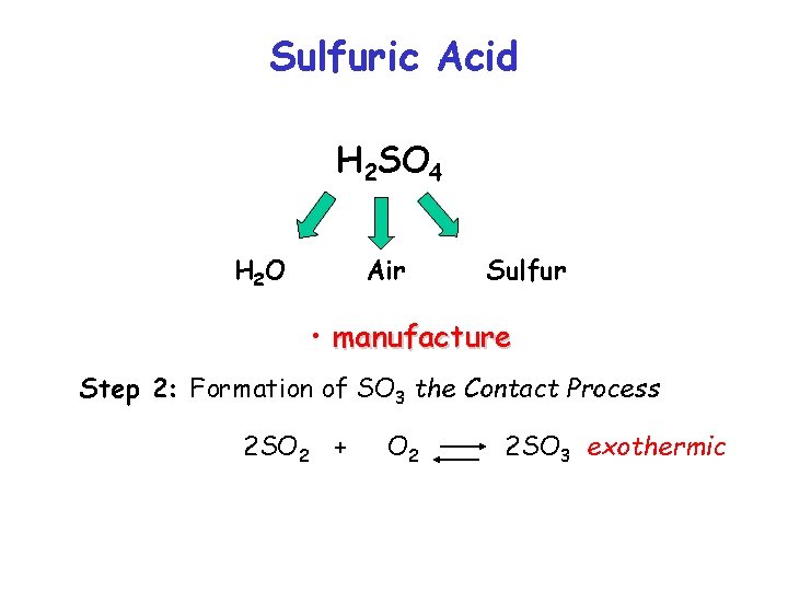 Sulfuric Acid H 2 SO 4 H 2 O Air Sulfur • manufacture Step