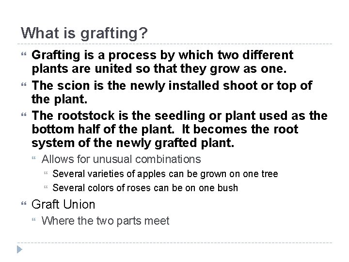 What is grafting? Grafting is a process by which two different plants are united