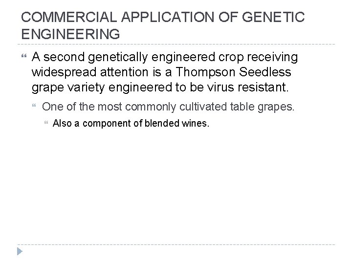 COMMERCIAL APPLICATION OF GENETIC ENGINEERING A second genetically engineered crop receiving widespread attention is