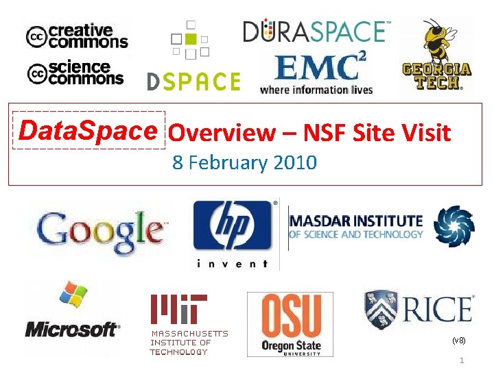 Data. Space Overview – NSF Site Visit 8 February 2010 (v 8) 1 