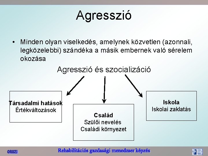 Agresszió • Minden olyan viselkedés, amelynek közvetlen (azonnali, legközelebbi) szándéka a másik embernek való