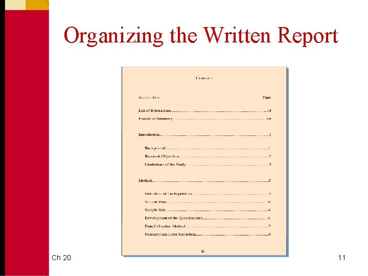 Organizing the Written Report Ch 20 11 