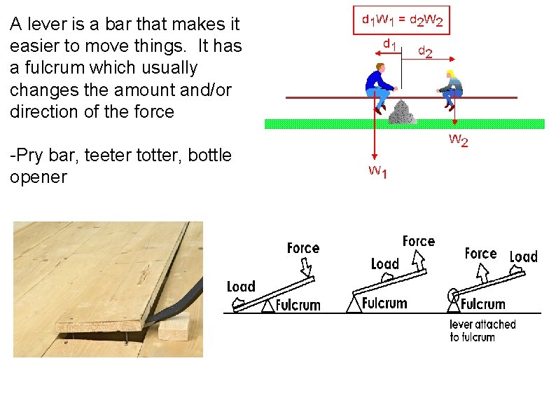 A lever is a bar that makes it easier to move things. It has