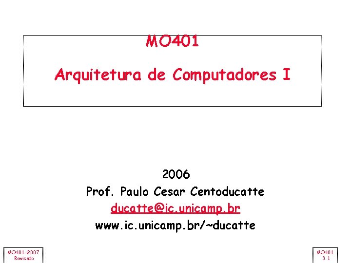 MO 401 Arquitetura de Computadores I 2006 Prof. Paulo Cesar Centoducatte@ic. unicamp. br www.