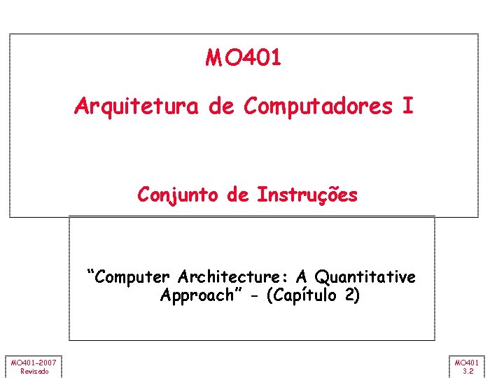 MO 401 Arquitetura de Computadores I Conjunto de Instruções “Computer Architecture: A Quantitative Approach”