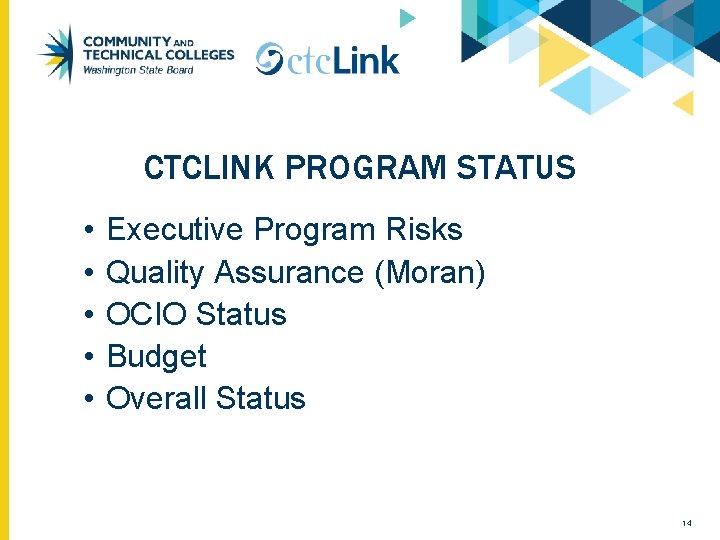 CTCLINK PROGRAM STATUS • • • Executive Program Risks Quality Assurance (Moran) OCIO Status