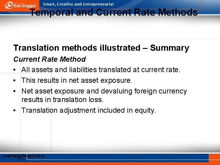 Temporal and Current Rate Methods Translation methods illustrated – Summary Current Rate Method •