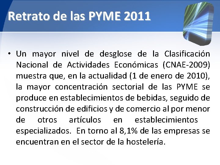 Retrato de las PYME 2011 • Un mayor nivel de desglose de la Clasificación